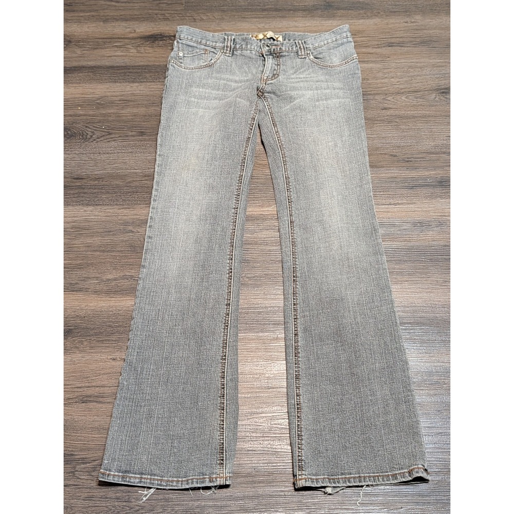 Roxy Womens Gray Low Rise Bootcut Flare Jeans Size 7 Y2K Grunge Frayed